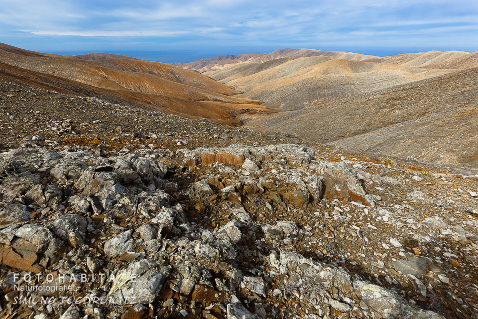 orangefarbene Berglandschaft unter blauen Himmel